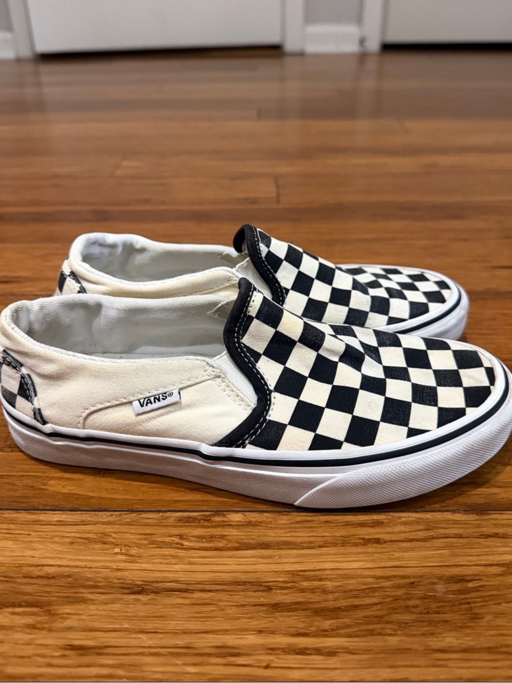 Vans Checkerboard Slip-On Sneakers - Cream & White  Womens 6.5